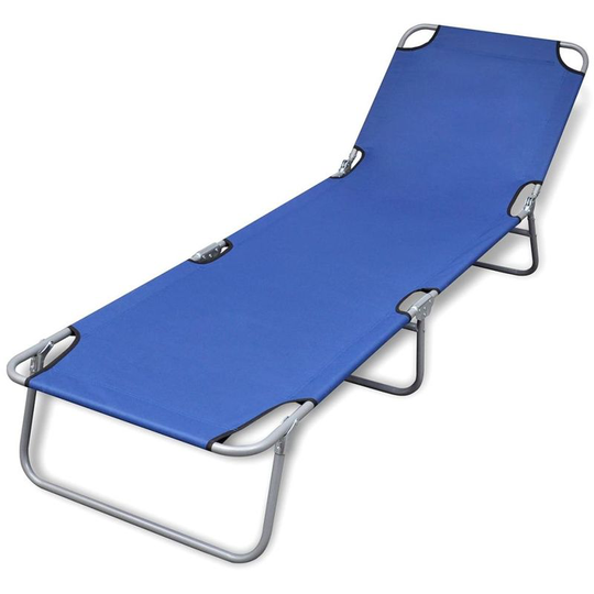 Folding Sun Lounger Powder-coated Steel Blue - Hommoo