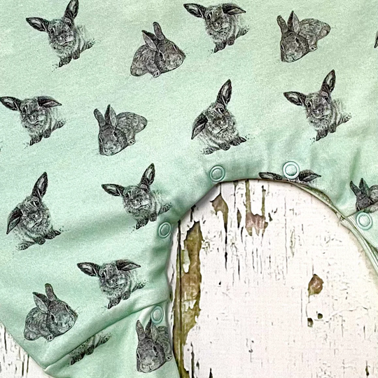 Ready To Ship Organic Mint Bunnies Romper, Baby Clothes, Girls Dungarees, Bunnies, Easter