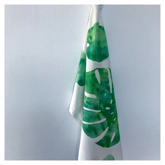 Organic Cotton & Bamboo Monstera Leaf Tea Towel - Great For Nature/Leaf, Tropical, Jungle Themed Decor