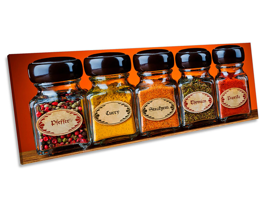 Kitchen Spices Bottles Orange Picture Panoramic Canvas Wall Art Print