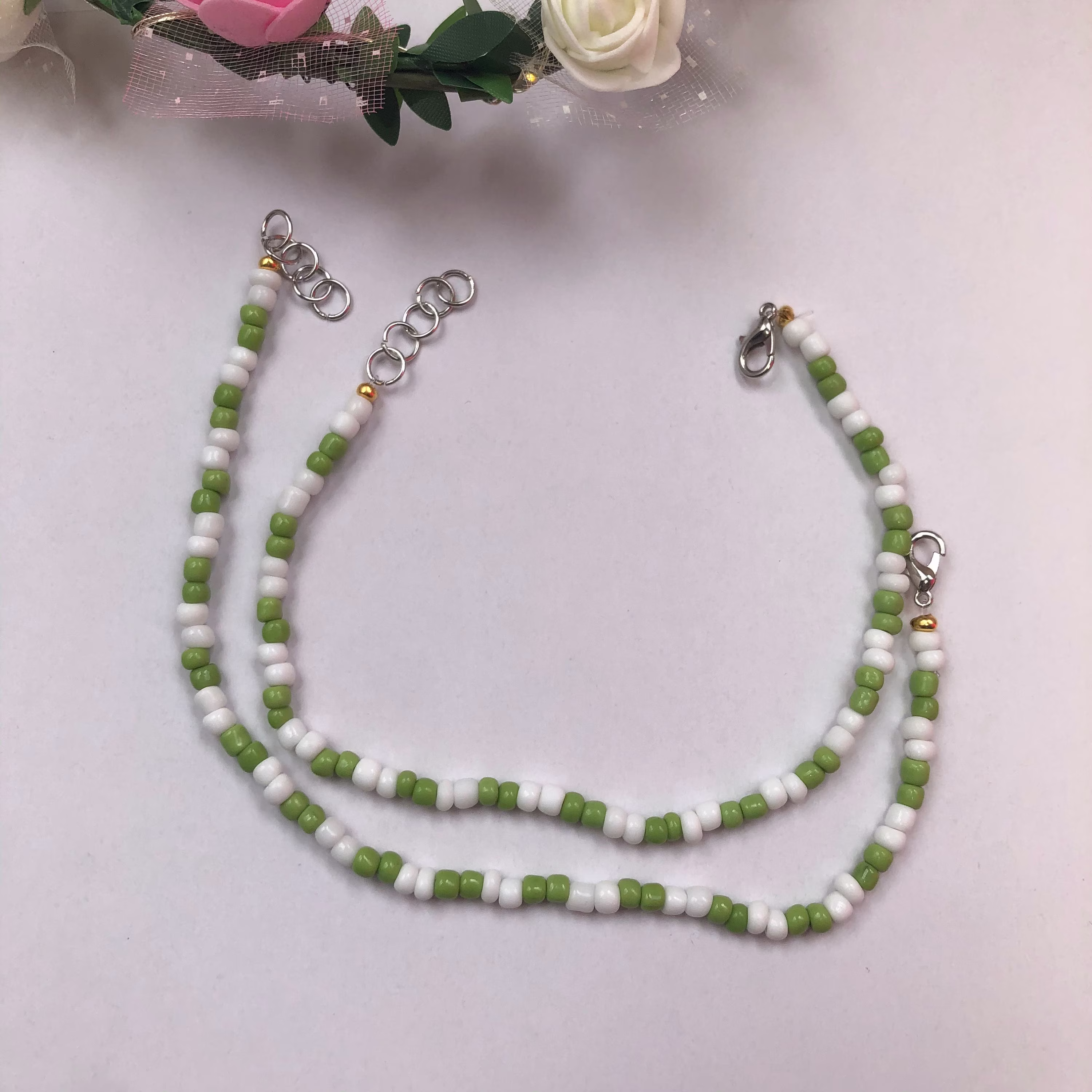 Matcha Anklet - Double Beaded Seed Bead Anklet