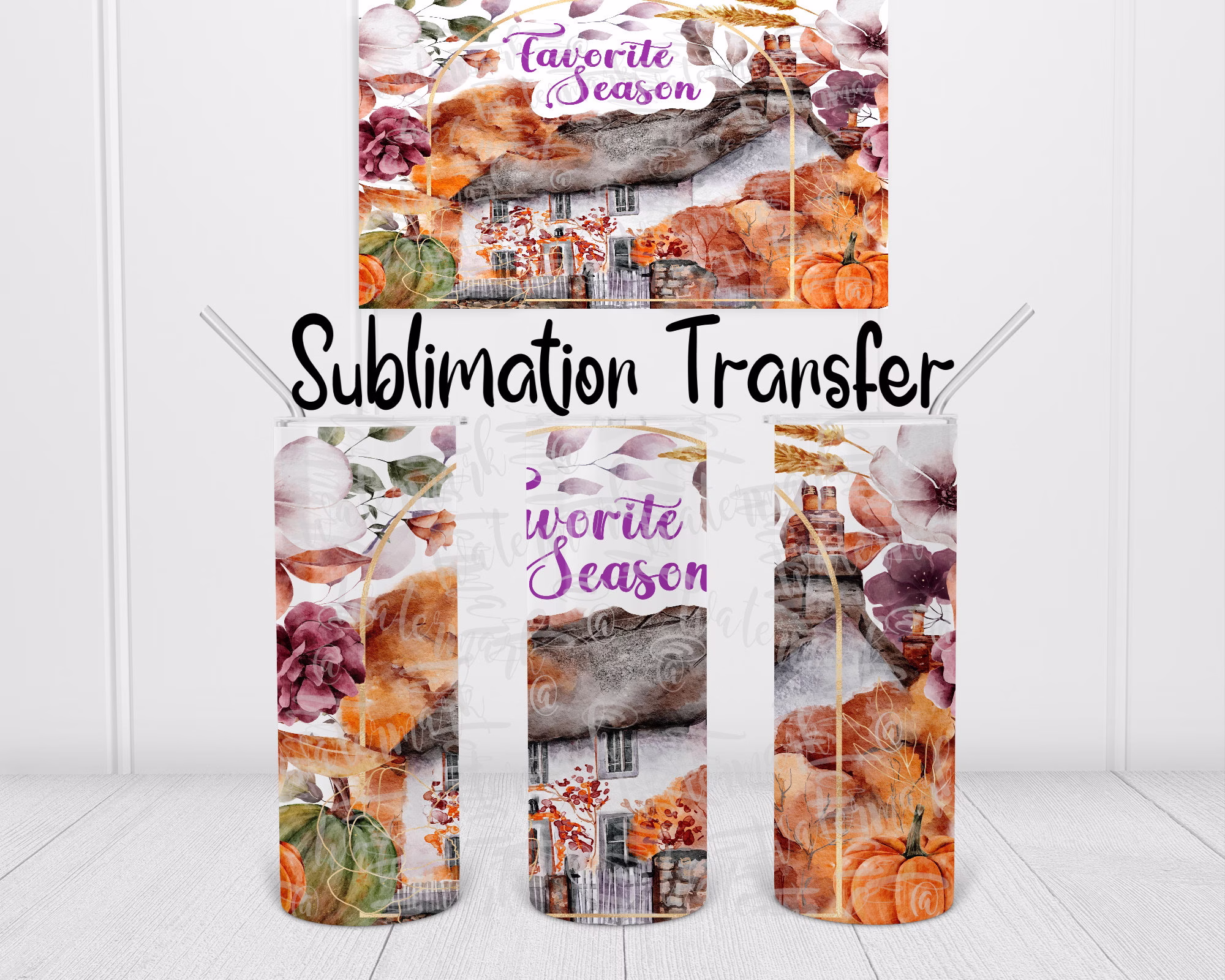 Fall Favorite Season - Sublimation Transfer Ready To Press Skinny Tumbler 20 Ounce Straight 30Oz