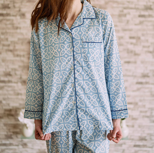 Powder Blue Moroccan Print Handmade Pyjama Set