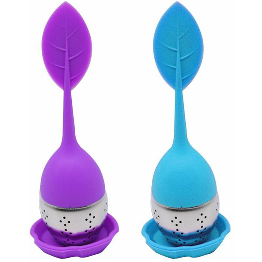 Loose Leaf Tea Infuser Stainless Steel Long Handle Steep Strainer with Silicone Handle Mesh Ball Tea Filter Kitchen Gadgets Purle+Blue