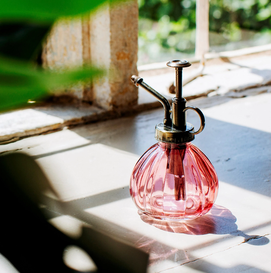 Pink Glass Water Mister Gift , Gardening Birth Flower, Gardening - A Flower, Indoor Garden, Clear Glass Pink - Pretty