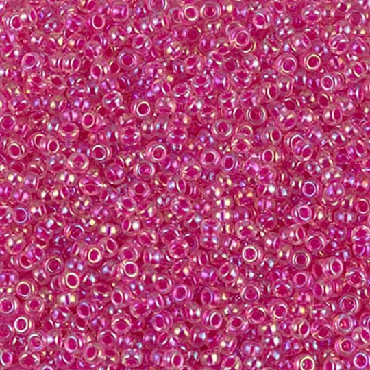 Miyuki Seed Beads 11/0 Fuchsia Lined Crystal Ab 11-355 24G Glass Beads, Size 11 Pink Color Japanese Bead