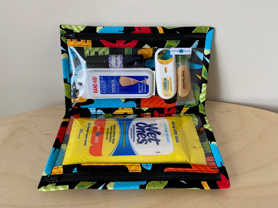 Dinosaurs First Aid Organizer With Two Clear Zipper Pouches, Baby Shower Gift For New Parents, Fold Over Cosmetic Bag