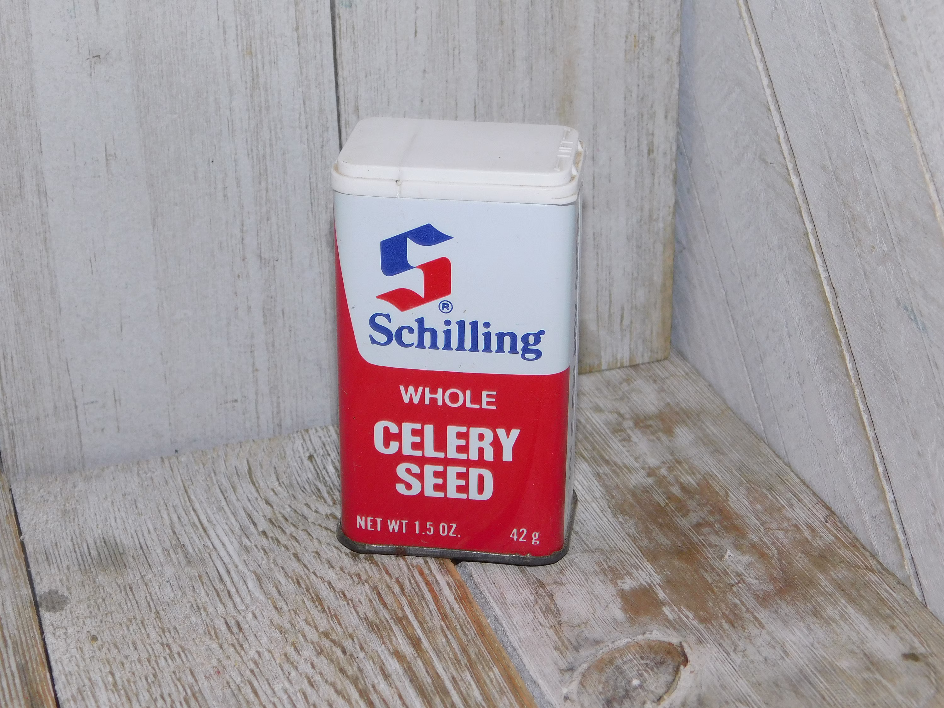 Vintage Schillings Whole Celery Seed Tin Can Cloves Seasoning, For Display, Vtg Spice Can, Kitchen, Jars, Daysgonebytreasures