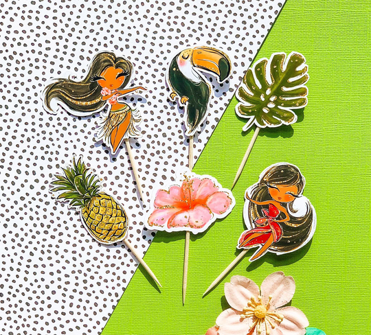 Tropical Cupcake Toppers - Set Of 24 Luau Hawaiian Pineapple Hula Summer Party Decorations Hibiscus Pool