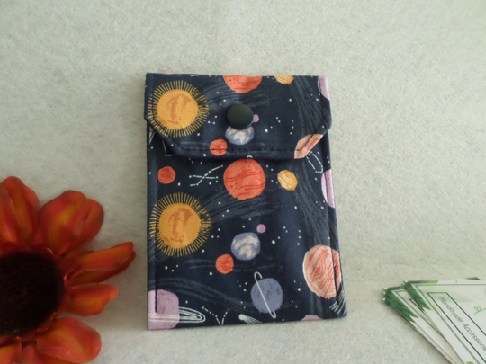 Planets/Space - Multi-Purpose Fabric Mini Pouch Birth Control Case, Business Card Holder Ready To Ship, Free Standard Us Shipping