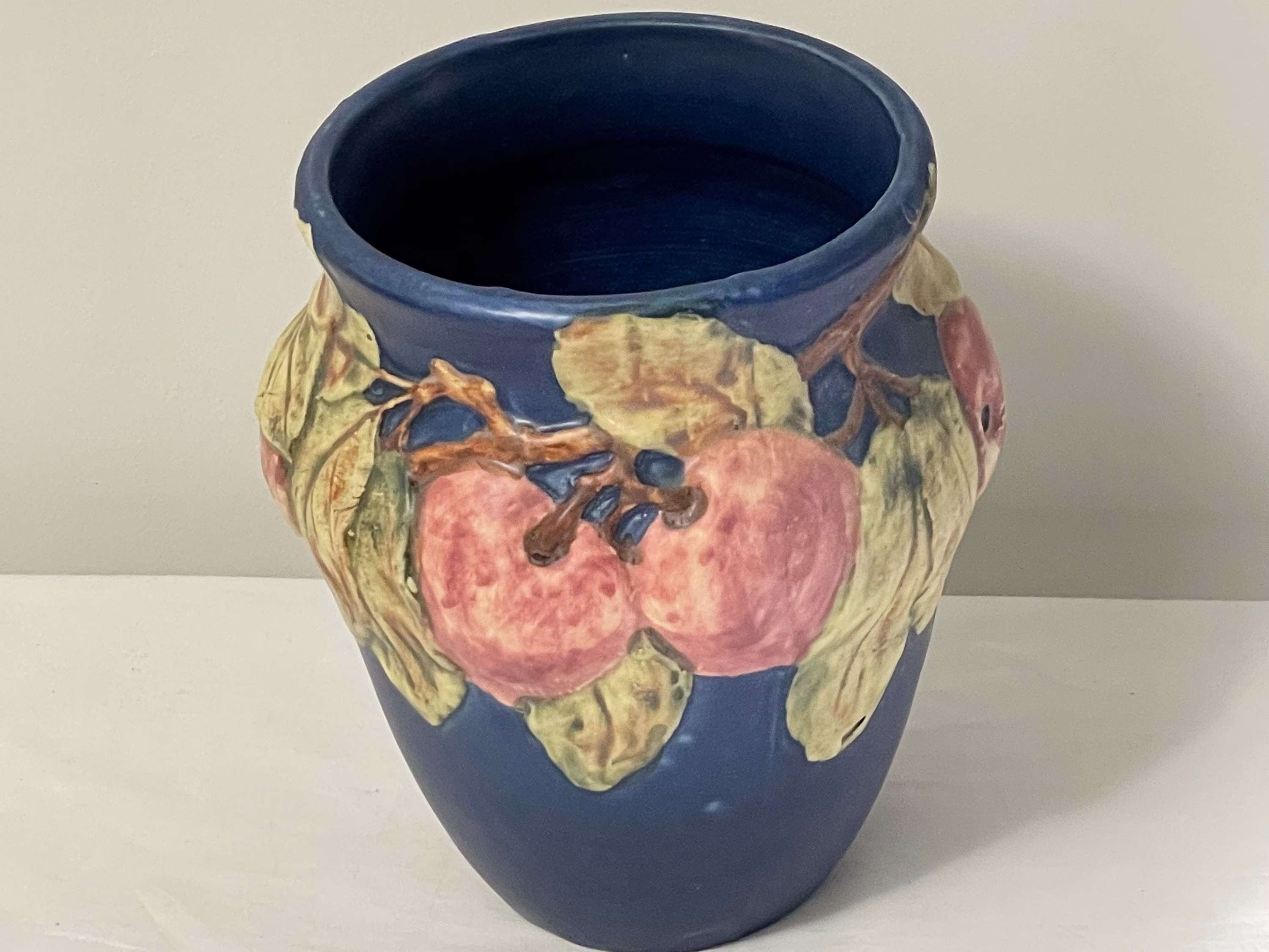 Rare Antique Weller Baldin Art Pottery Blue Apple Tree Planter Garden Urn Vase