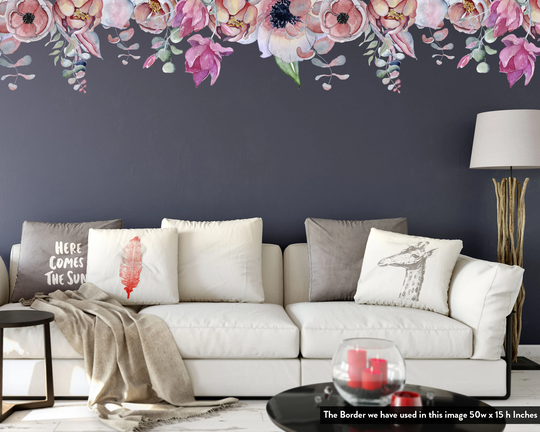 Pansy Floral Border Wall Stickers, Tropical Leaves Decals, Home Decoration, Bedroom Flowers Stickers Decal