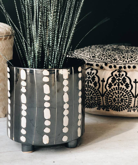 Black And White Shibori Ceramic Planter