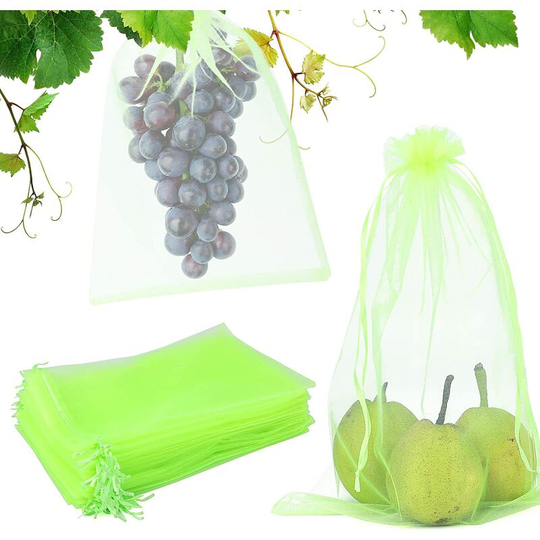 50Pcs Fruit Protection Net Bags Green, 20x30cm Garden Plant Protect Mesh Bags with Drawstring, Clear Insects Mosquito Bug Barrier Netting Bags for