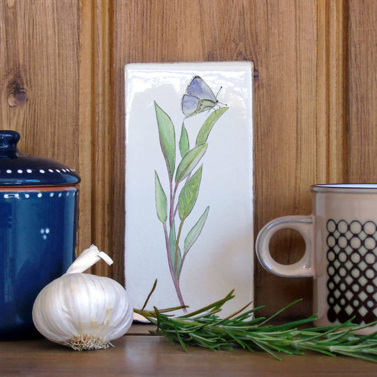 Sage And Butterfly Ceramic Wall Art Tile