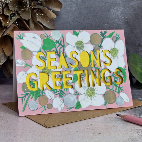 Seasons Greetings Floral Papercut Christmas Card