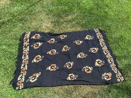 Hawaiian Black & Gold Hibiscus Wraparound Sarong Skirt