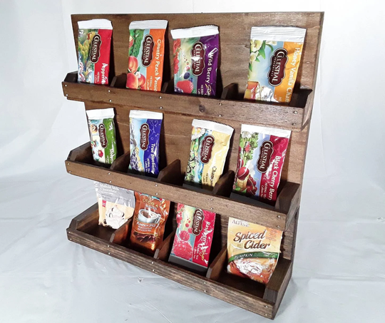 Made To Order Dark Tea Rack Organizer For Large Individually Wrapped Bags. 48 + On Counter. Poplar Wood Handmade Usa