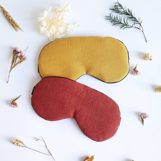 Linen Eye Sleep Mask - Organic Eye Pillow Men Nightwear Slumber Spa Pj Party Favour Travel Yellow Red Soft Blindfold