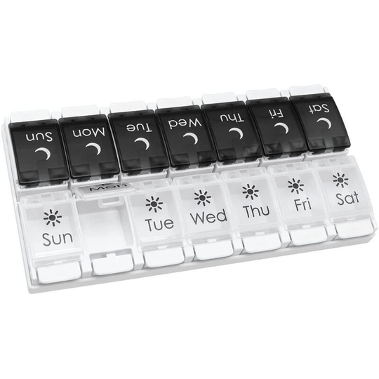 Pill Organizer 2 Times a Day, Weekly Pill Box 7 Day am pm with Large Compartments, Pill Container and Push Openning Design for Medicines Vitamins
