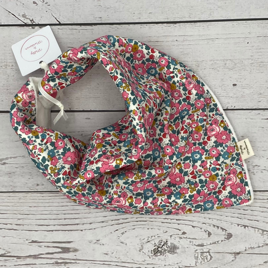 Organic Velour & Liberty Dark Pink Betsy Print Fabric Slouchy Dribble Bib, Bandana