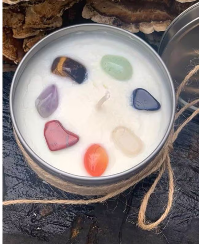 7 Chakra Stones Mediation Protection Cleanse Candle Wicca Balance 8Oz