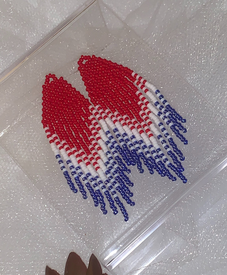 Red White & Blue Seed Bead Fringe Earrings