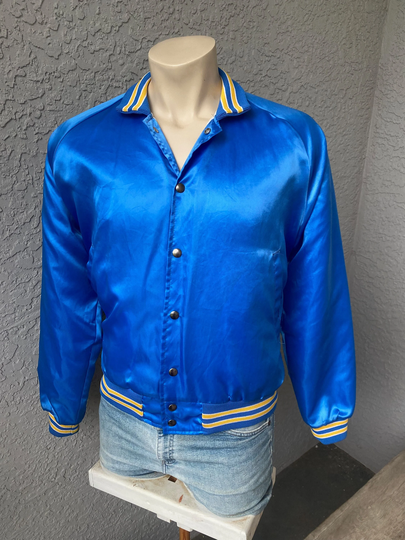 Powder Blue 1980S Vintage Button Up Nylon Jacket - Size Large