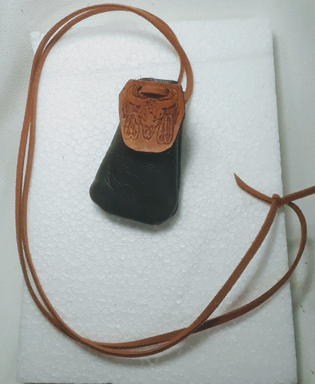 steer Skull Charm Leather Amulet Pouch Necklace