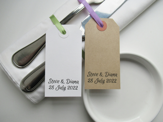 Minimalist Wedding & Party Table Decor, Personalized Napkin Holders Or Place Cards With Bride & Groom Names