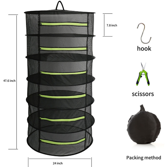 Grass Drying Net, Mesh Drying Rack, 6-Layer U-Shaped Zippered Plant Drying Rack, With Storage Bags For Scissors And Hooks, Folding