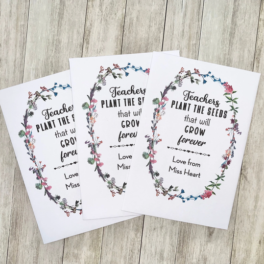 Personalised Wild Flower Seed Packets Envelopes For Teachers, Children, Students