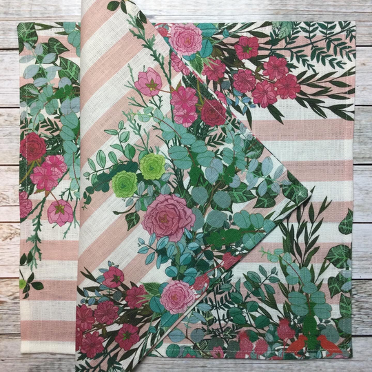 Organic Linen Striped Napkins/Set Of Floral Luxury Patterned 2, 4 Or 6