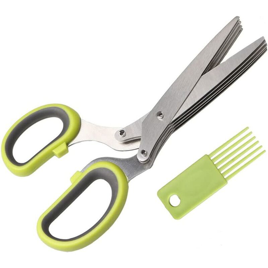 Herb Scissors, Sharp 5-Blade Herb Chopping Scissors, Suitable for Chives, Citrus, Onion, Garlic, Vanilla with Cleaning Comb (1 Pack, Green)
