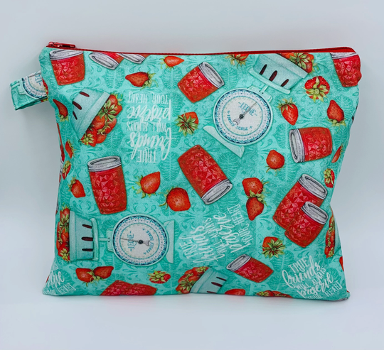 Large Summer Strawberry Jam Fruit Themed Zippered Organizer Bag, Zip Pouches, Make-Up Organizers, Travel, Beach Bag Organizers