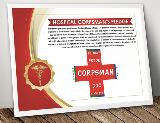 Us Navy Hospital Corpsman Pledge Certificate Appreciation 11x17 Doc Medical Field Combat Fleet School Operations First Aid Responder