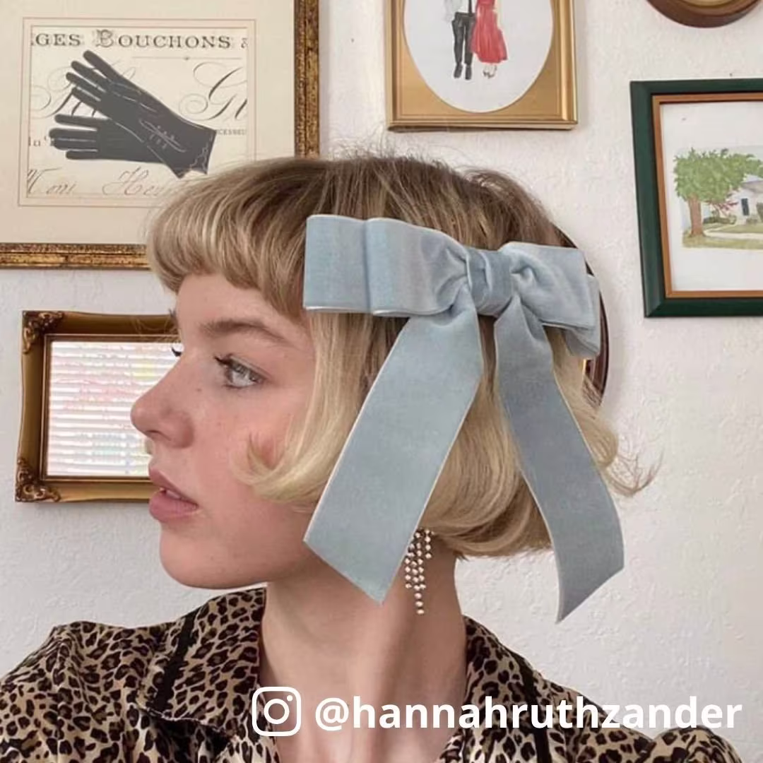 Powder Blue Velvet Hair Bow Short Tail French Barrette | Grace & Grandeur Judy