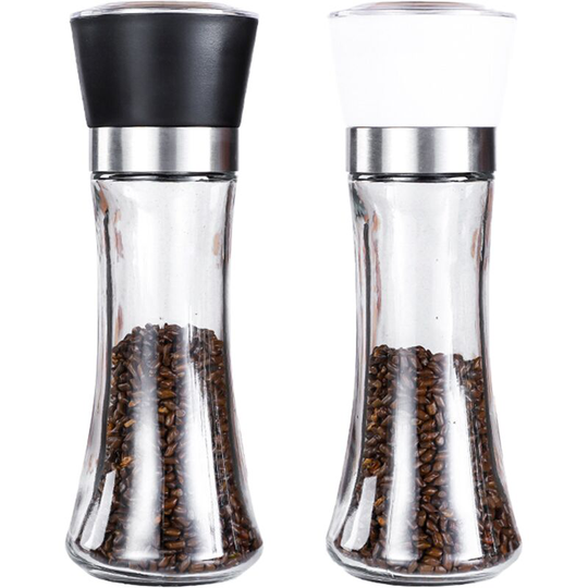 Fvbjd - Premium Pepper and Salt Grinder Set of 2-Refillable Coarseness Adjustable Pepper Mill Shaker 1pcs high black + 1pcs high white