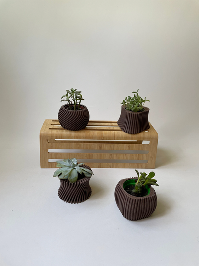 Set Of 4 Indoor Planters - Galapagos Dark Wood With Bioplastic Gift For Her/Him Planter