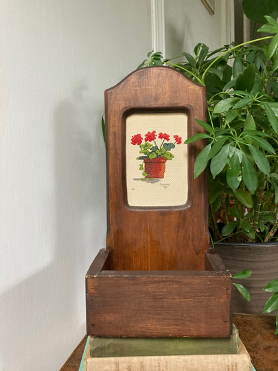 Wood Wall Planter Box With Cross Stitch Back