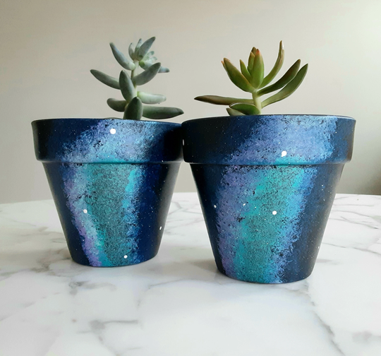 Set Of 2-Galaxy Clay Pot-4.5 Inch, Space Planter, Hand-Painted Pot, Terracotta Galaxy Pots, Galaxy