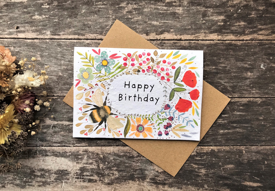 Plantable Seed Paper Birthday Card, Blank Inside, Bee Greeting Card, Bee, Bumble , Happy Woodland Animals