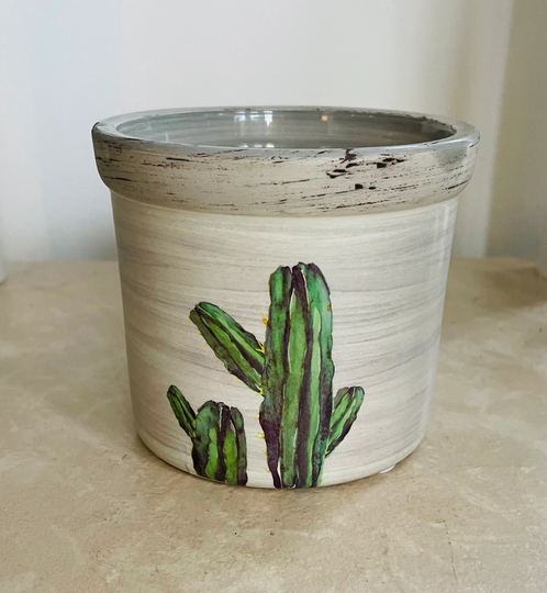 Grey Cactus Design Cover Pot 6.5cm