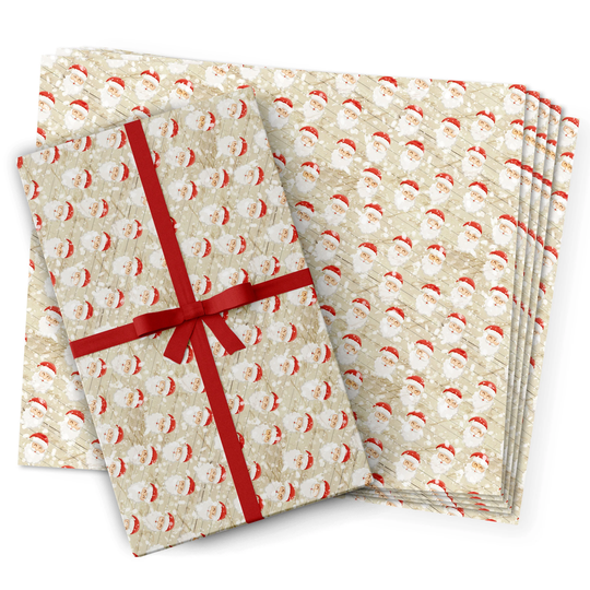 Vintage Jolly Santa Claus - Seasonal Wrapping Paper, Gift Wrap | Pack Of 5 Sheets