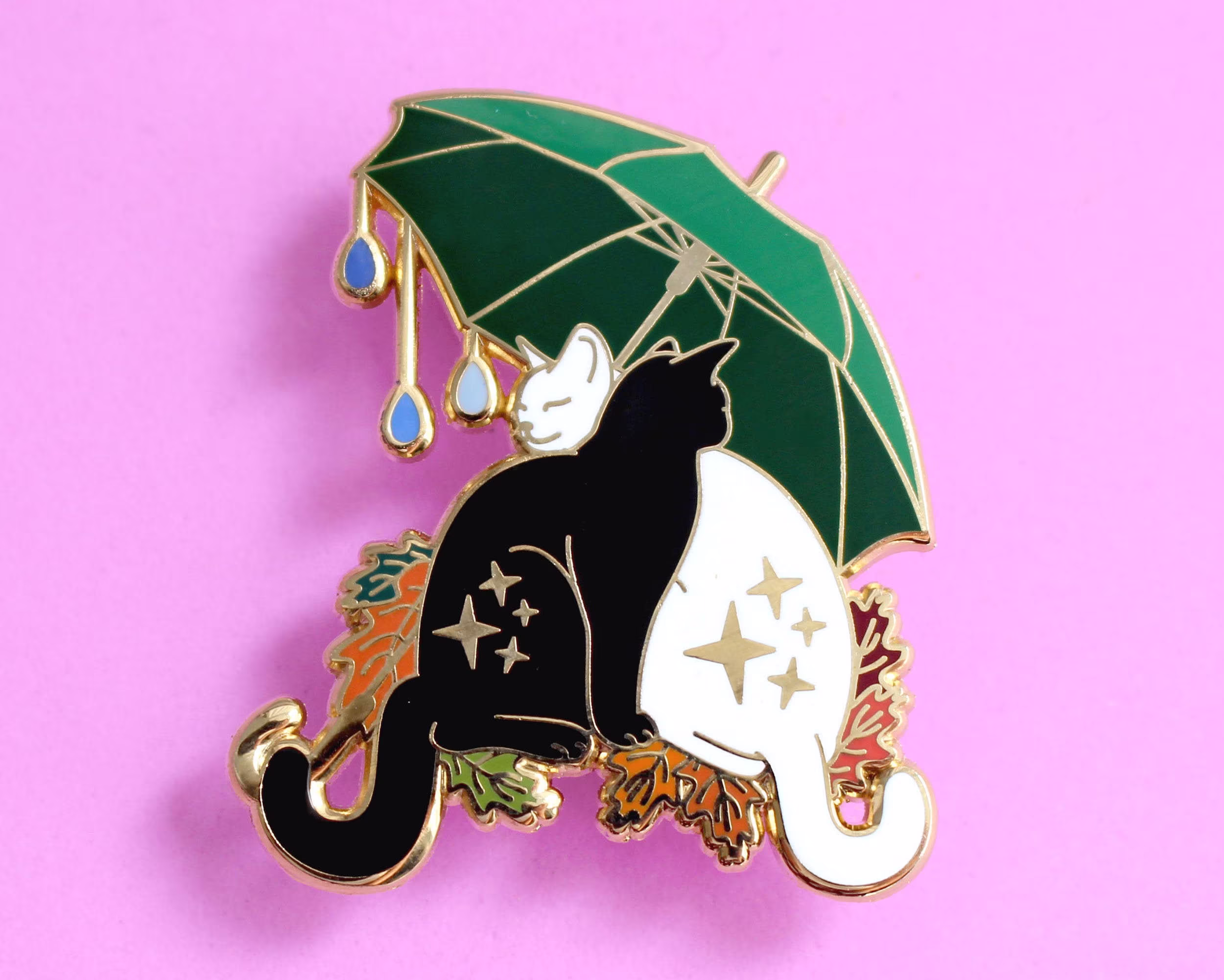 Umbrella Cats Enamel Pin Autumn Fall Cat Hugging Seasonal Black & White Cat Gift For Friends