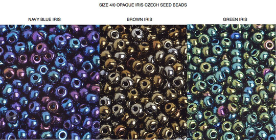 Size 4/0 Iris Op. Czech Seed Beads Navy Iris, Green Brown Kumihimo Beads, Macrame Bracelet Knitting/Crochet