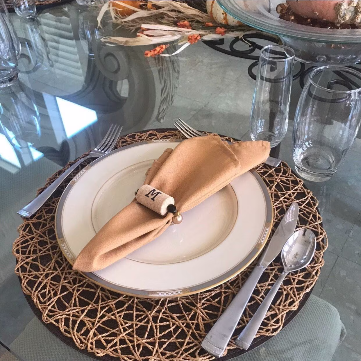 Glass Beaded Wine Cork Napkin Ring, Handmade Personalized Holiday Dinner, Tasting, Vineyard Wedding, Anniversary