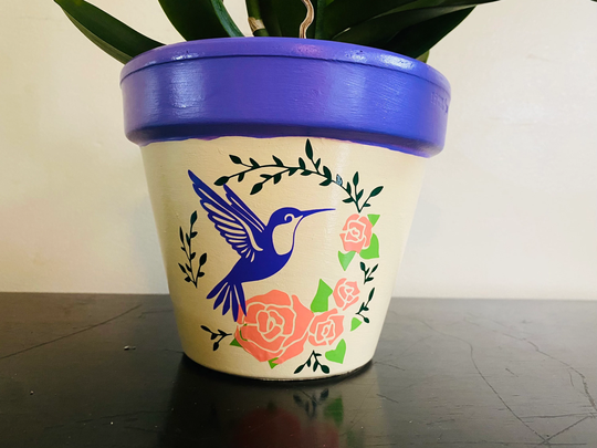 Hummingbird, Roses, Flowers, Vines, Plant Pot - 6 Inch Planter With Drainage Hole, Made Clay Terra Cotta