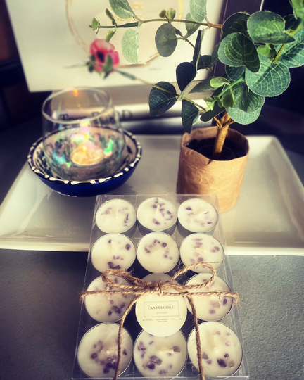 Tranquility Candles. Amethyst Crystal & Herb Tea Light Handmade Long Burning Lights. Chic Home Decor. Warm Accents