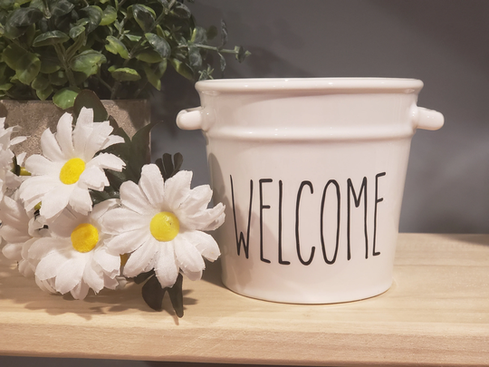 12 Ounce Ceramic Pail With Handles Rae Dunn Inspired "Welcome